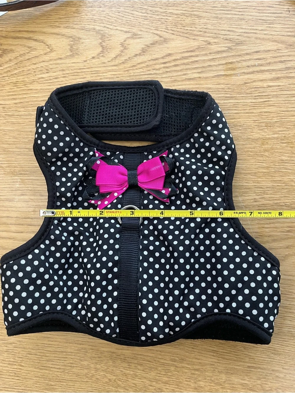 Medium Top Paw Black Polka Dot Dog Harness with Pink Bow